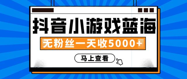 赚钱计划：抖音小游戏蓝海项目，无粉丝一天收入5000+-升阶有道