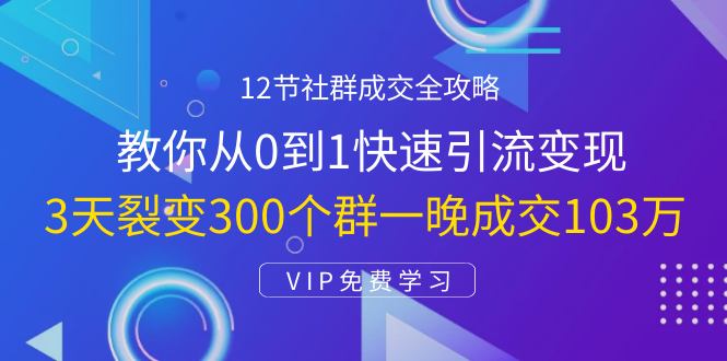 12节社群成交全攻略：从0到1快速引流变现，3天裂变300个群一晚成交103万-升阶有道