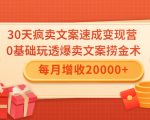 30天疯卖文案速成变现营，0基础玩透爆卖文案捞金术！每月增收20000+-升阶有道