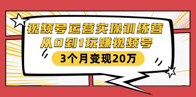 视频号运营实操训练营：从0到1玩赚视频号，3个月变现20万-升阶有道