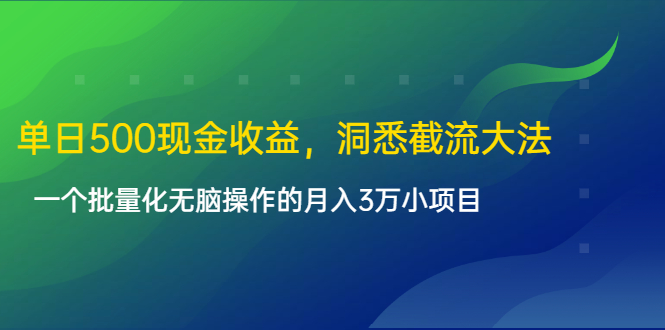 单日500现金收益，洞悉截流大法，一个批量化无脑操作的月入3万小项目-升阶有道