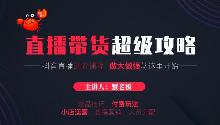 蟹老板抖音直播带货超级攻略：抖音直播带货的详细玩法，小店运营、付费投放等-升阶有道