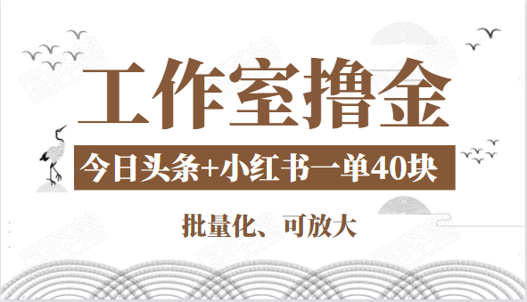 工作室撸金二件套：撸今日头条原创收益+小红书一单利润40块项目-升阶有道