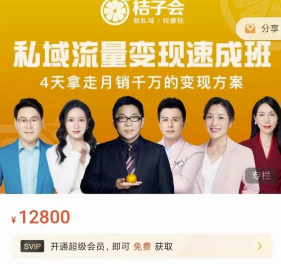 桔子会·私域流量变现速成班，4天拿走月销千万的变现方案 价值12800元-升阶有道