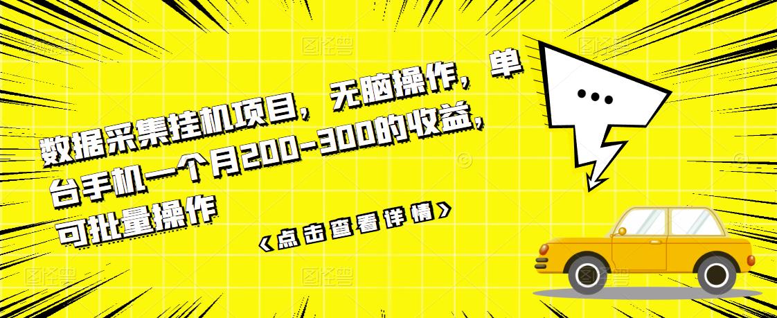 数据采集挂机项目，无脑操作，单台手机一个月200-300的收益，可批量操作-升阶有道