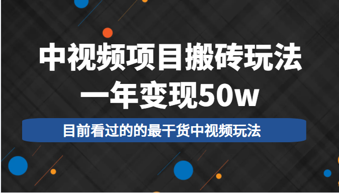 中视频项目搬砖玩法，一年变现50w，目前看过的的最干货中视频玩法-升阶有道