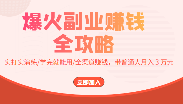 爆火副业赚钱全攻略：实打实演练/学完就能用/全渠道赚钱，带普通人月入３万元-升阶有道