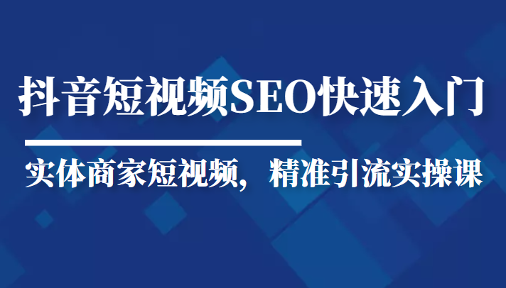 抖音短视频Seo搜索排名优化新手快速入门教程，实体商家短视频，精准引流实操课-升阶有道