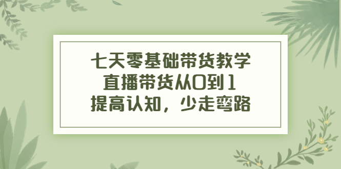 七天零基础带货教学，直播带货从0到1，提高认知，少走弯路-升阶有道