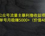 公众号流量主暴利撸收益项目，单人单号月稳赚5000+（价值480元）-升阶有道