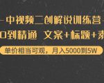 中视频二创解说训练营：从0到精通 文案+标题+素材、月入5000到5W-升阶有道