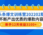 头条爆文训练营202202期,不断产出优质的爆款内容,新手12天收益3100+-升阶有道