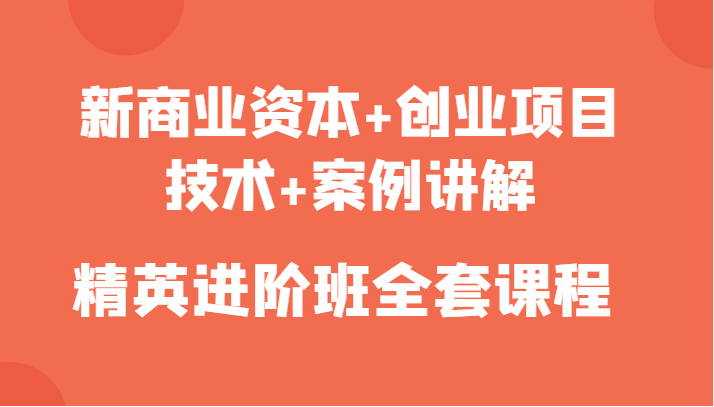 新商业资本+创业项目，技术+案例讲解，精英进阶班全套课程-升阶有道