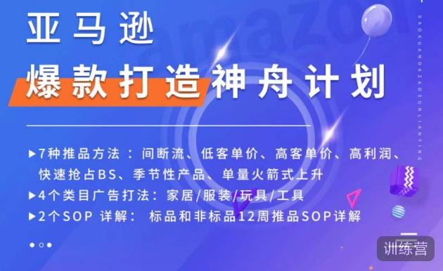 亚马逊爆款打造神舟计划，​7种推品方法，4个类目广告打法，2个SOP详解-升阶有道