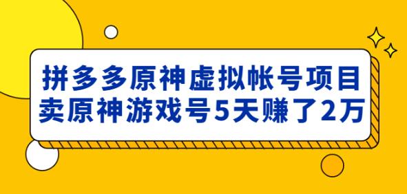外面卖2980的拼多多原神虚拟帐号项目：卖原神游戏号5天赚了2万-升阶有道