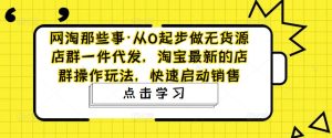 网淘那些事·从0起步做无货源店群一件代发,淘宝最新的店群操作玩法,快速启动销售-升阶有道