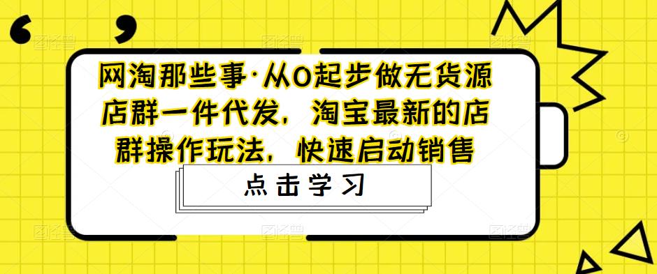网淘那些事·从0起步做无货源店群一件代发，淘宝最新的店群操作玩法，快速启动销售-升阶有道