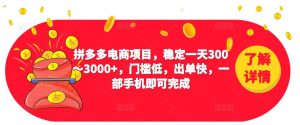 2023拼多多电商项目，稳定一天300～3000+，门槛低，出单快，一部手机即可完成-升阶有道