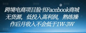 跨境电商项目脸书Facebook商城无货源,低投入高利润,熟练操作后月收入不会低于1W-3W-升阶有道