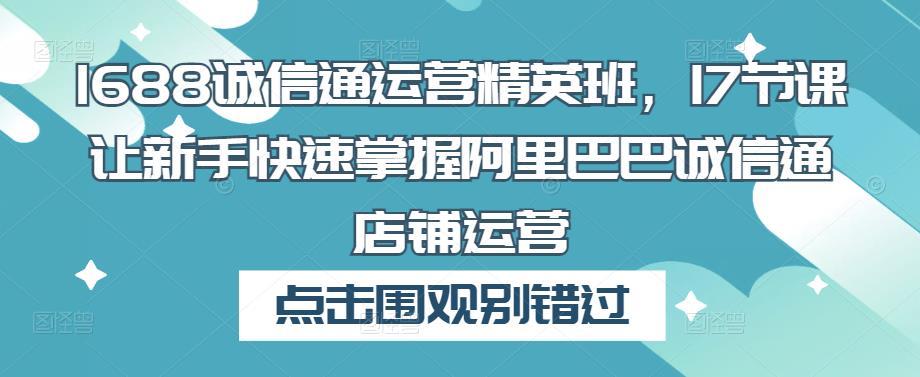 1688诚信通运营精英班，17节课让新手快速掌握阿里巴巴诚信通店铺运营-升阶有道