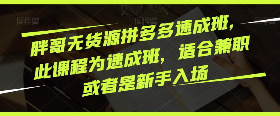 胖哥无货源拼多多速成班，此课程为速成班，适合兼职或者是新手入场-升阶有道