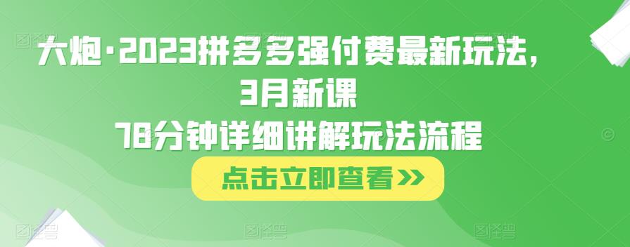 大炮·2023拼多多强付费最新玩法，3月新课​78分钟详细讲解玩法流程-升阶有道