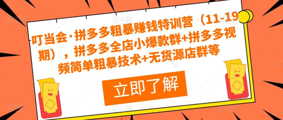 叮当会·拼多多粗暴赚钱特训营（11-19期），拼多多全店小爆款群+拼多多视频简单粗暴技术+无货源店群等-升阶有道