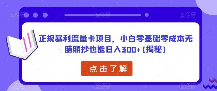 正规暴利流量卡项目，小白零基础零成本无脑照抄也能日入300+【揭秘】-升阶有道