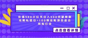 价值980小红书日入300突破限制无限私信日+100创业粉项目适合所有行业-升阶有道