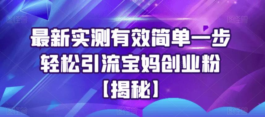 最新实测有效简单一步轻松引流宝妈创业粉【揭秘】-升阶有道