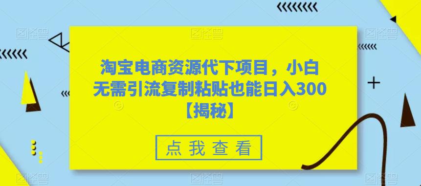 淘宝电商资源代下项目，小白无需引流复制粘贴也能日入300＋【揭秘】-升阶有道