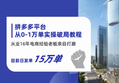 拼多多从0-1万单实操破局教程，从业16年电商经验打磨，目前日发单15万单-升阶有道