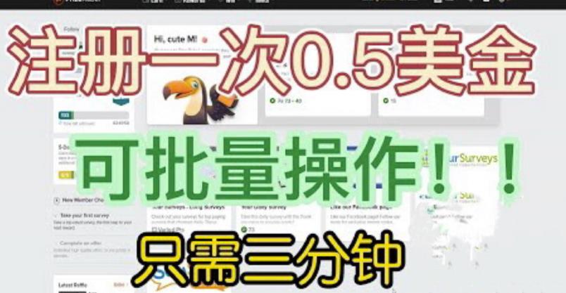 国外项目注册一次0.5美金，只需三分钟无脑操作，可批量同时放大操作，小白工作室福利【揭秘】-升阶有道