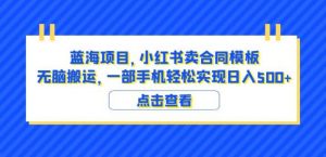 蓝海项目小红书卖合同模板无脑搬运一部手机日入500+（教程+4000份模板）【揭秘】-升阶有道
