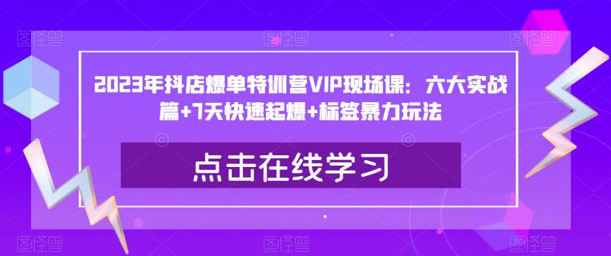 2023年抖店爆单特训营VIP现场课：六大实战篇+7天快速起爆+标签暴力玩法-升阶有道