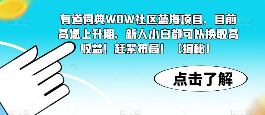 有道词典WOW社区蓝海项目，目前高速上升期，新人小白都可以换取高收益！赶紧布局！【揭秘】-升阶有道
