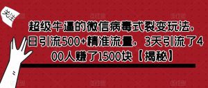 超级牛逼的微信病毒式裂变玩法，日引流500+精准流量，3天引流了400人赚了1500块【揭秘】-升阶有道