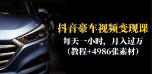 抖音豪车视频变现分享课：每天一小时，月入过万（教程+4986张素材）-升阶有道