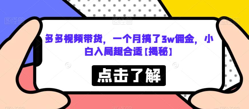 多多视频带货，一个月搞了3w佣金，小白入局超合适【揭秘】-升阶有道
