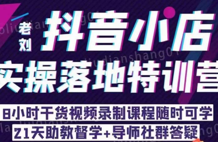 老刘·抖店商品卡流量，​抖音小店实操落地特训营，8小时干货视频录制课程随时可学-升阶有道