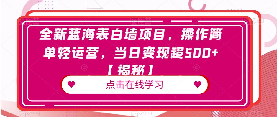 全新蓝海表白墙项目，操作简单轻运营，当日变现超500+【揭秘】-升阶有道
