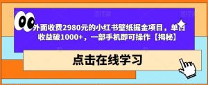 外面收费2980元的小红书壁纸掘金项目，单日收益破1000+，一部手机即可操作【揭秘】-升阶有道