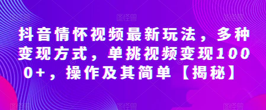 抖音情怀视频最新玩法，多种变现方式，单挑视频变现1000+，操作及其简单【揭秘】-升阶有道