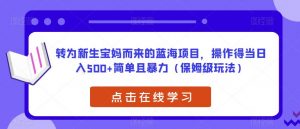 转为新生宝妈而来的蓝海项目，操作得当日入500+简单且暴力（保姆级玩法）【揭秘】-升阶有道