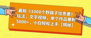 最新《1000个野路子信息差》玩法,文字视频,单个作品暴粉5000+,小白轻松上手【揭秘】-升阶有道