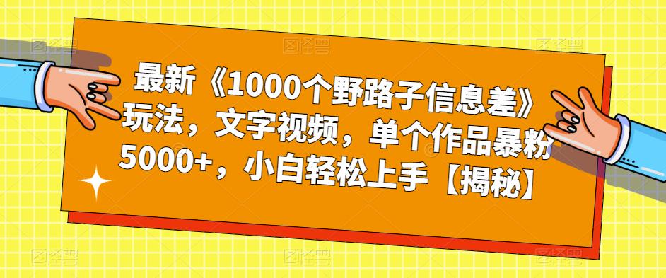 最新《1000个野路子信息差》玩法，文字视频，单个作品暴粉5000+，小白轻松上手【揭秘】-升阶有道
