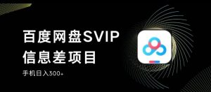 百度网盘SVIP信息差项目，0投入小白极速上手，手机稳定日入300+【揭秘】-升阶有道
