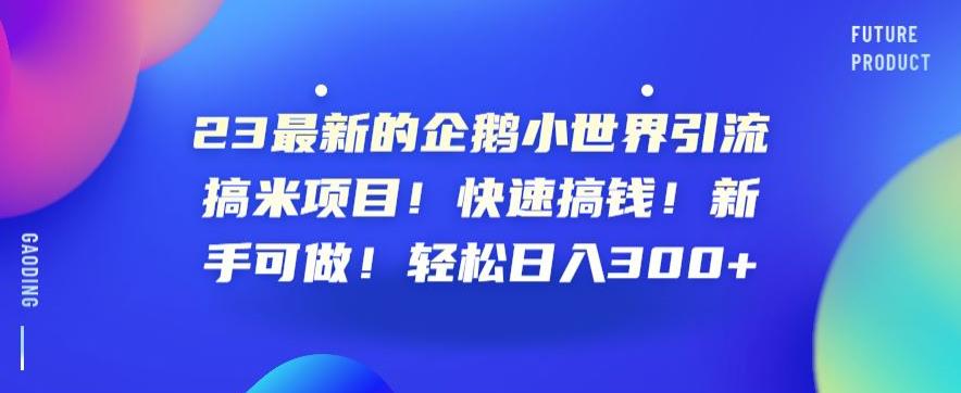 23最新的企鹅小世界引流搞米项目！快速搞钱！新手可做！轻松日入300+【揭秘】-升阶有道