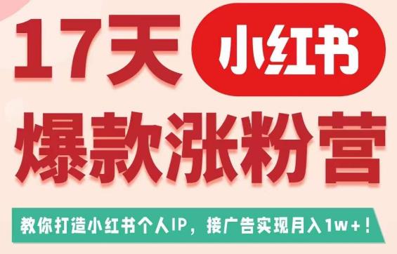 17天小红书爆款涨粉营（广告变现方向），教你打造小红书博主IP、接广告变现的-升阶有道
