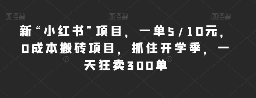 新“小红书”项目，一单5/10元，0成本搬砖项目，抓住开学季，一天狂卖300单【揭秘】-升阶有道